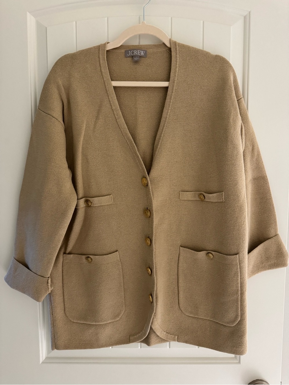 J. Crew Women's XS Camel Button-Front Knit Cardigan Sweater